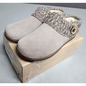 Clarks Angelina Stone Knitted Collar Winter Clog Rounded Closed Toe Slippers 10M